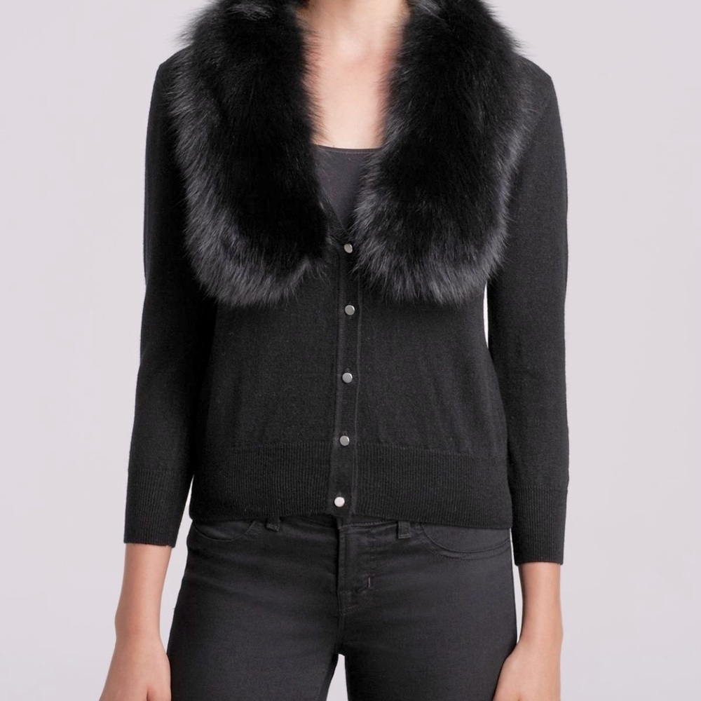 Milly Black Fox Fur Cardigan Medium NWT!